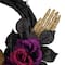 22&#x22; Skull with Hands &#x26; Purple Roses Halloween Twig Wreath